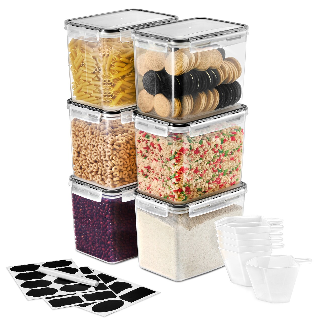 Sorbus Food Storage Containers - Pack of 6 with Air Tight, Four-Way Snap Lids